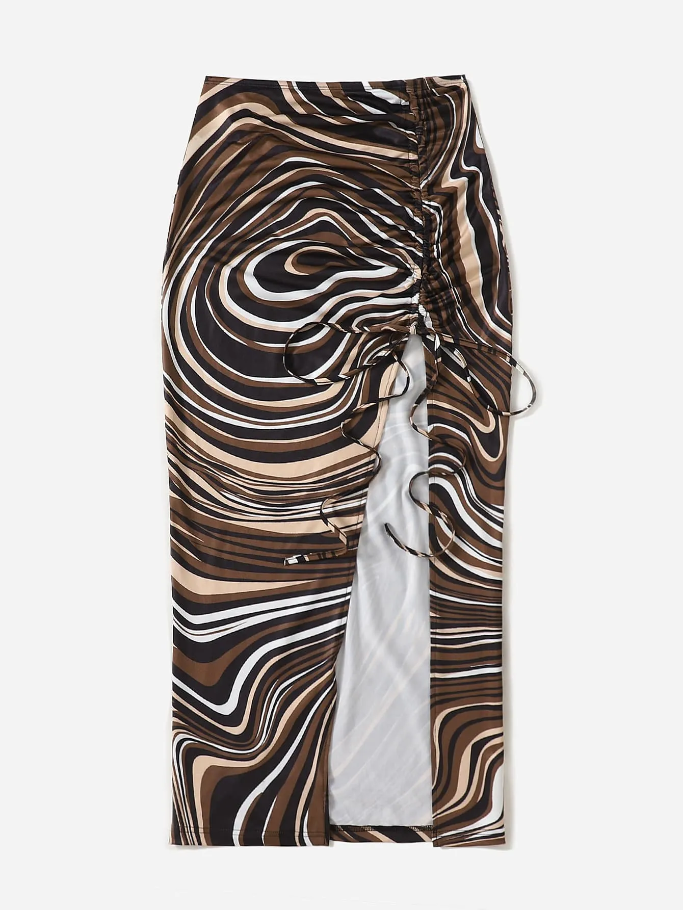 Sexy All Over Print Ruched Natural Midi Women Skirt