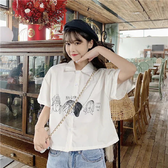 Short Sleeve Blouse Summer Trendy Niche Loose Petite Student White Tops Shirt Blouse