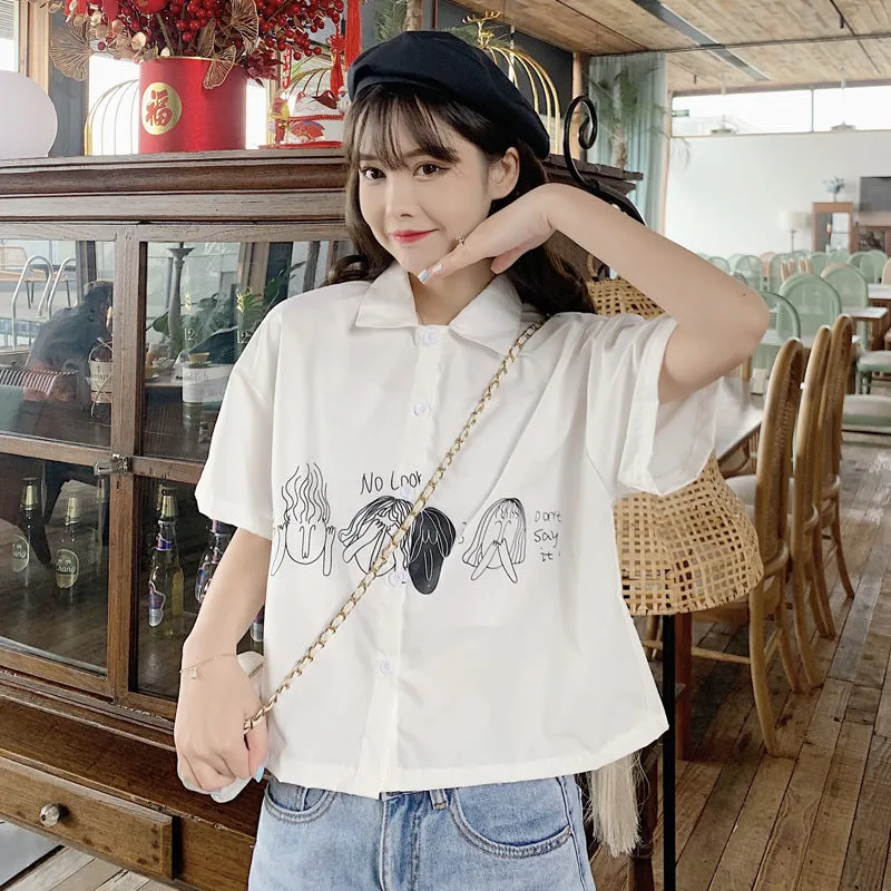 Short Sleeve Blouse Summer Trendy Niche Loose Petite Student White Tops Shirt Blouse