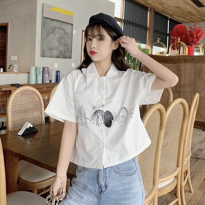 Short Sleeve Blouse Summer Trendy Niche Loose Petite Student White Tops Shirt Blouse