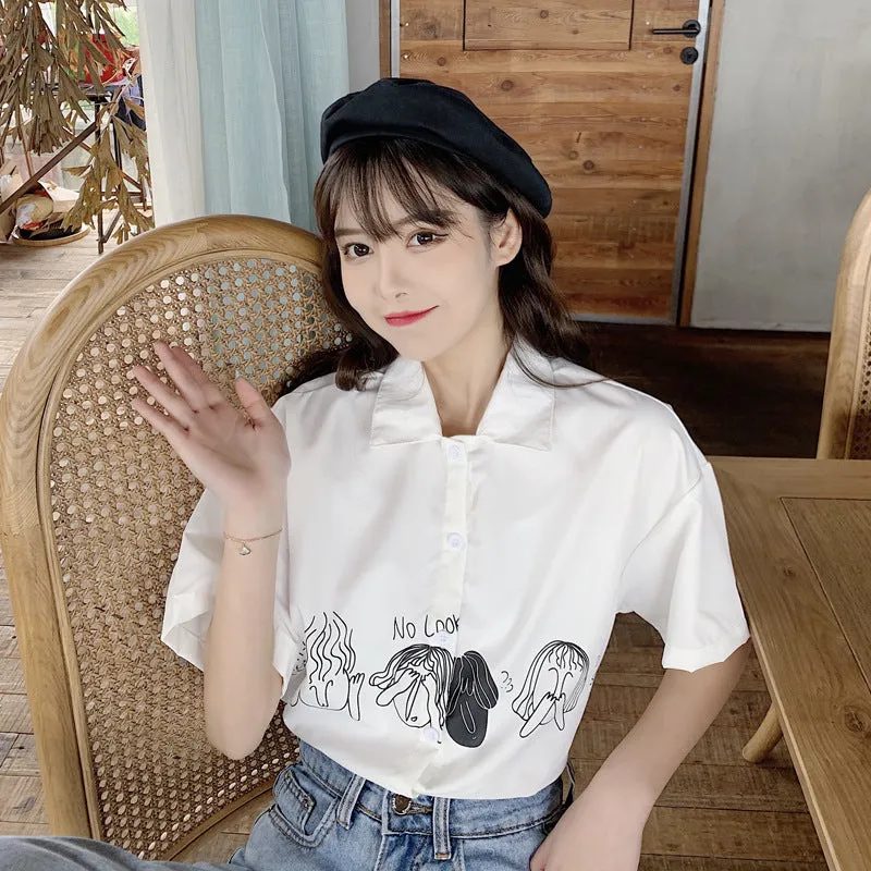 Short Sleeve Blouse Summer Trendy Niche Loose Petite Student White Tops Shirt Blouse