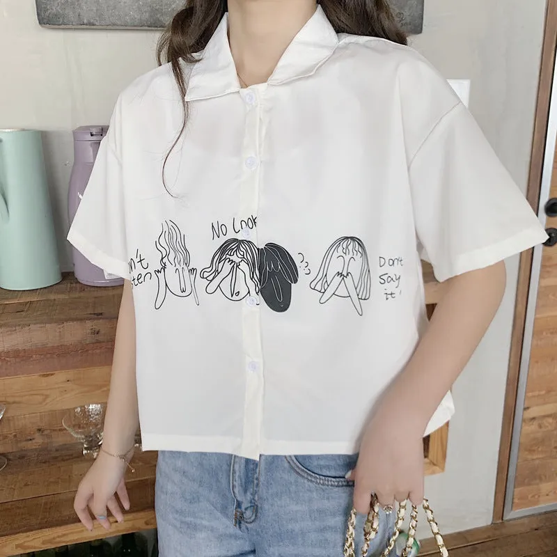 Short Sleeve Blouse Summer Trendy Niche Loose Petite Student White Tops Shirt Blouse