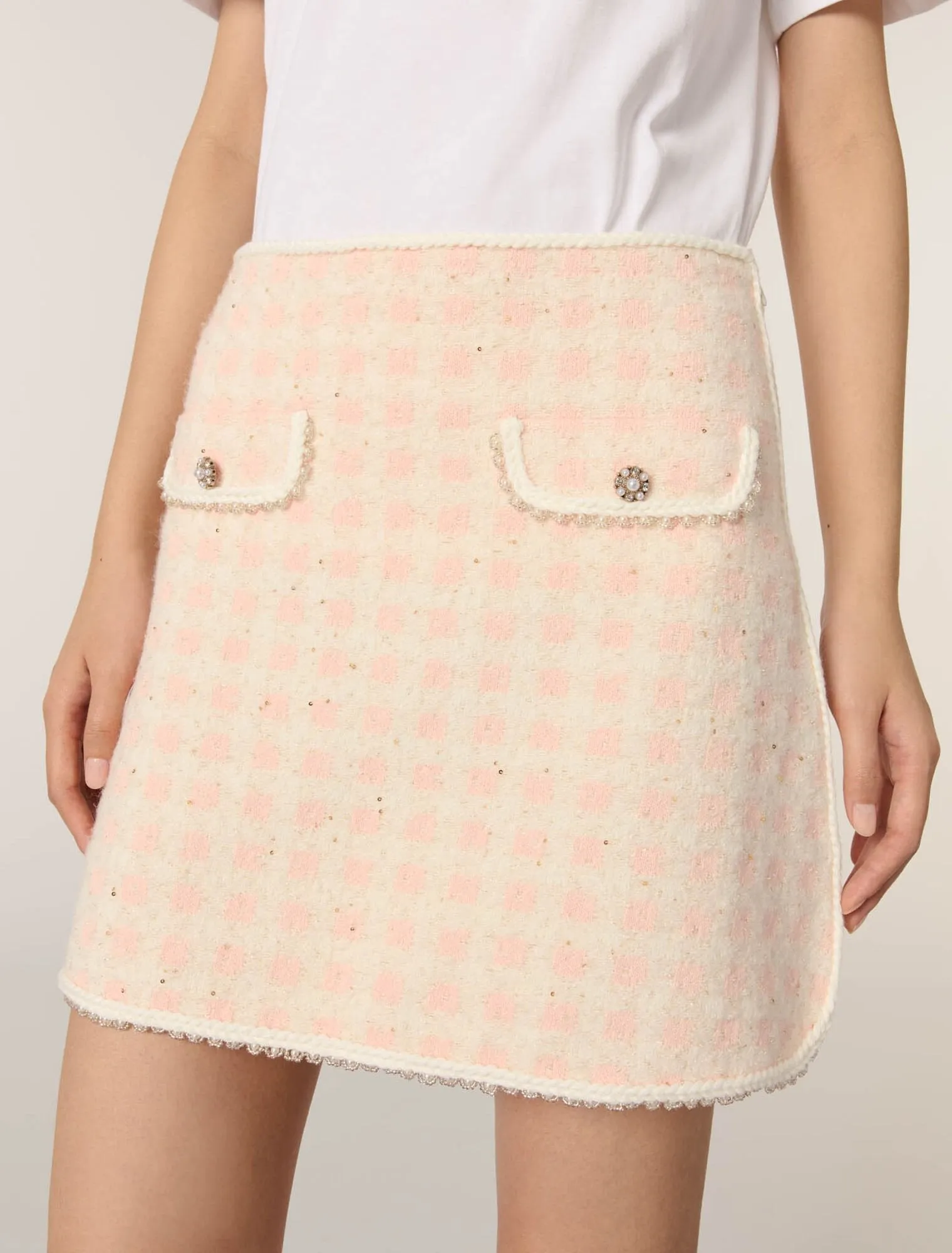 Short tweed-effect knit skirt