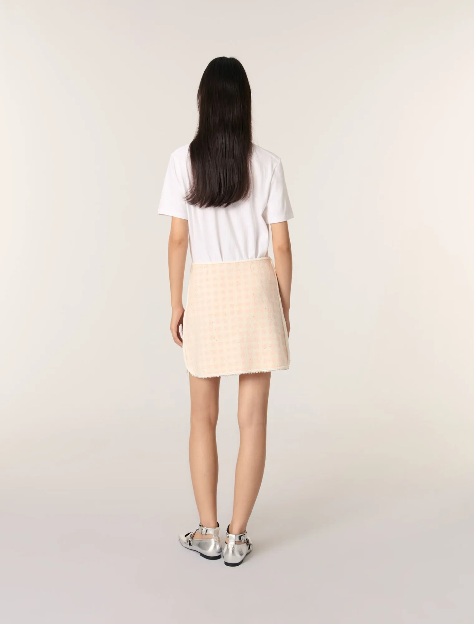 Short tweed-effect knit skirt