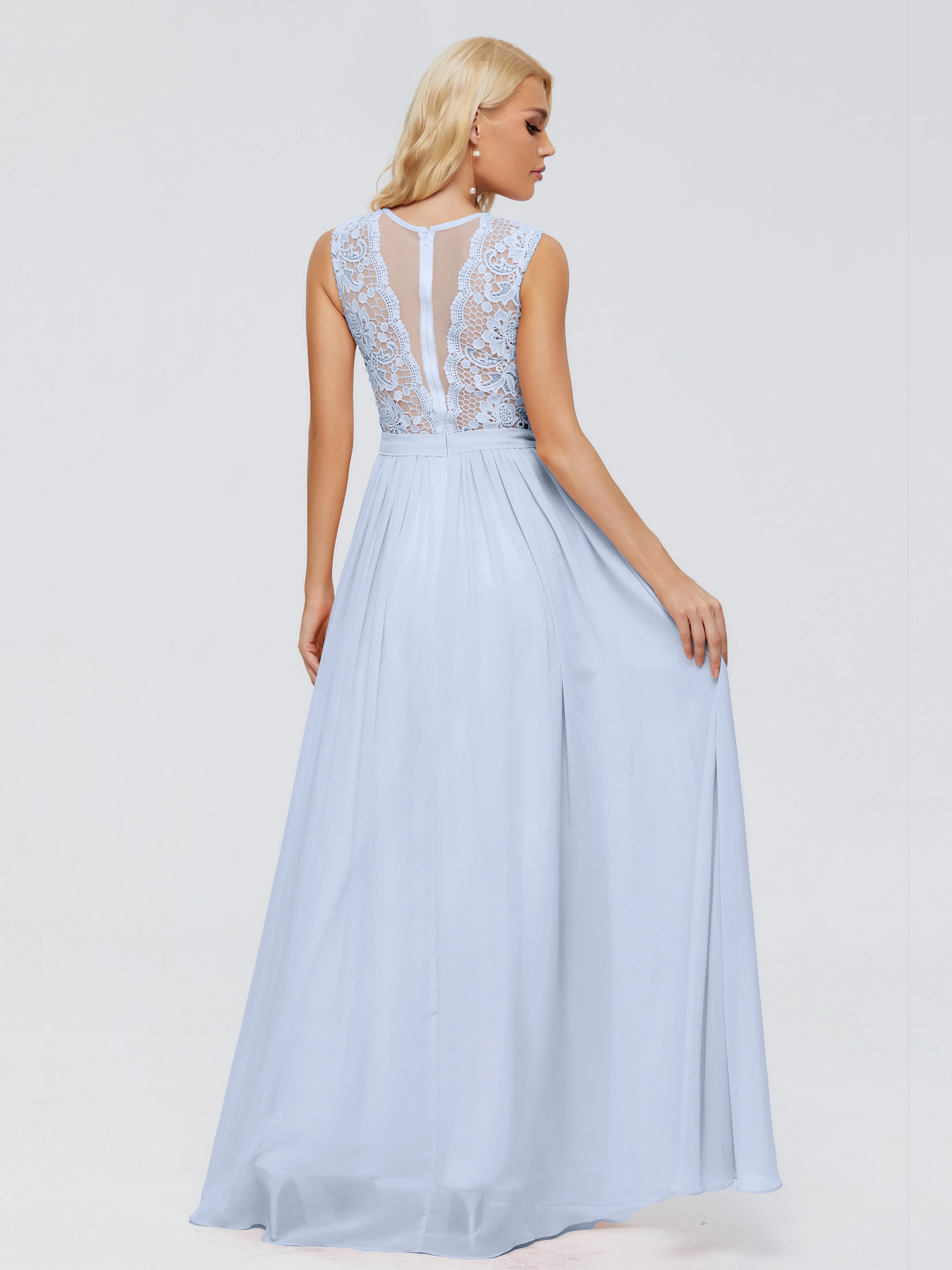 Sky Blue Bridesmaid Melody Elegant Bateau Chiffon Bridesmaid Dresses