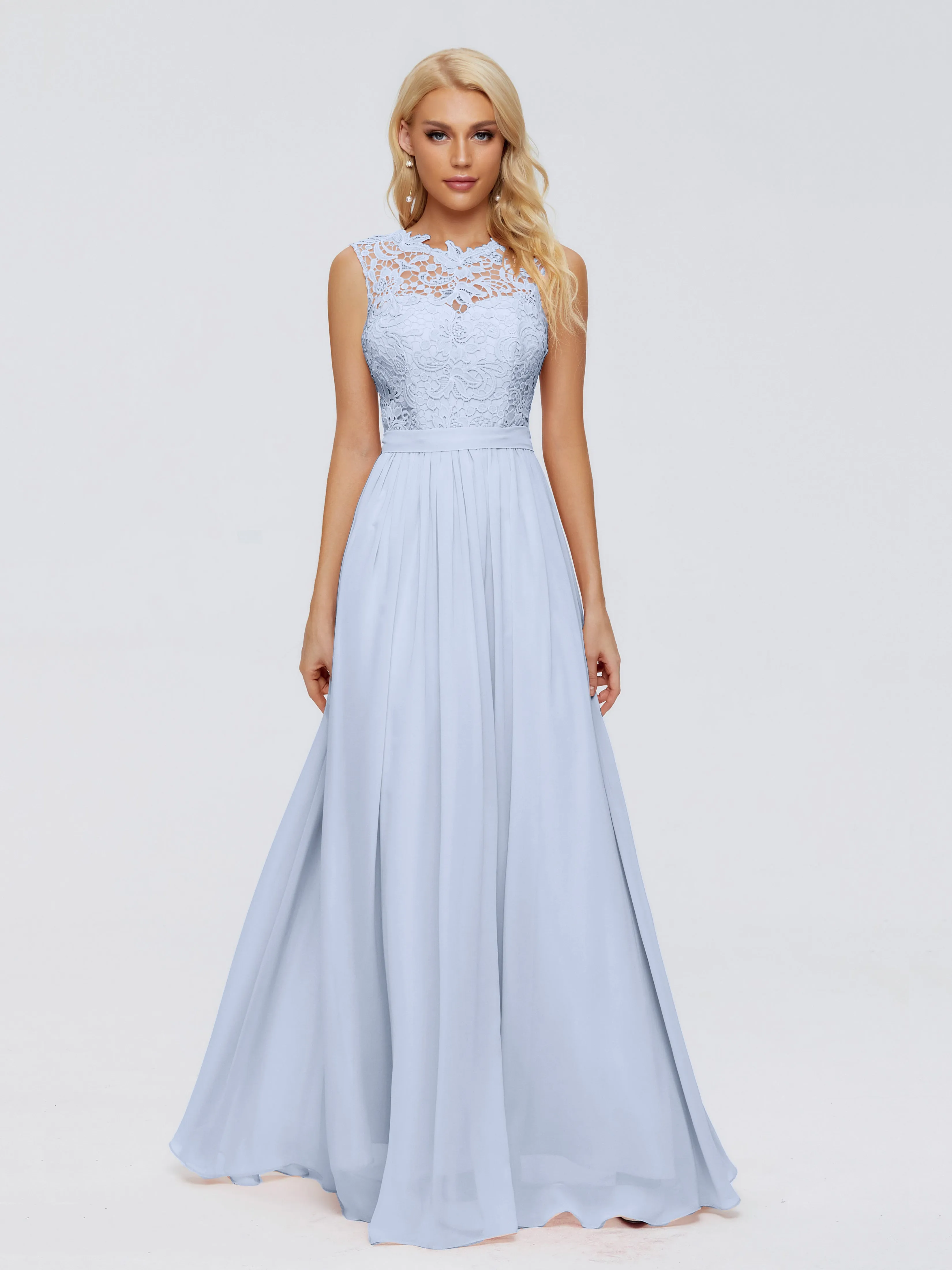 Sky Blue Bridesmaid Melody Elegant Bateau Chiffon Bridesmaid Dresses