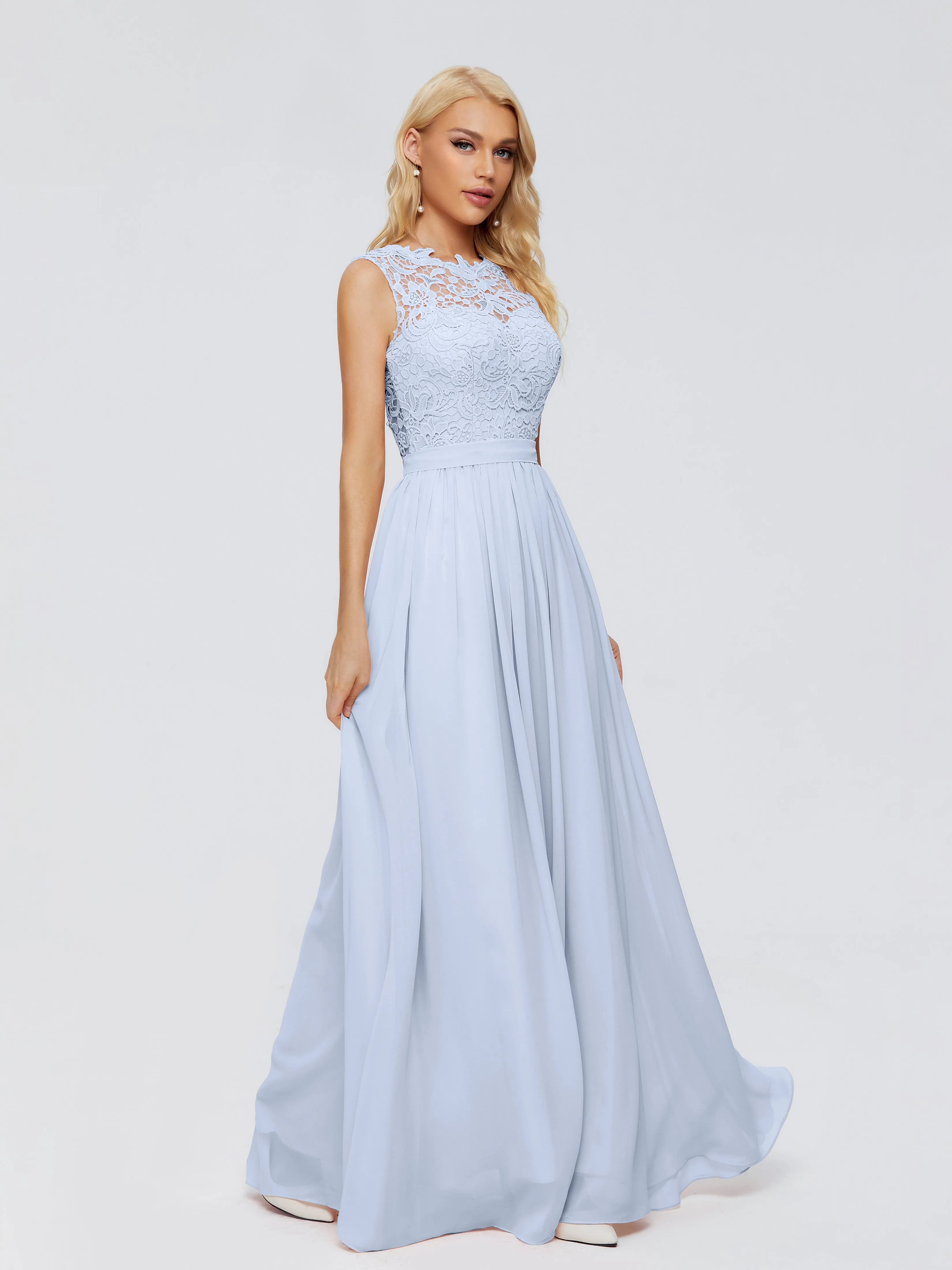 Sky Blue Bridesmaid Melody Elegant Bateau Chiffon Bridesmaid Dresses