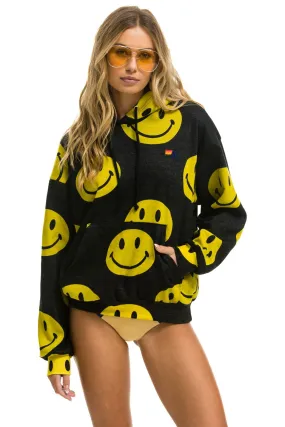 SMILEY REPEAT RELAXED PULLOVER HOODIE - BLACK