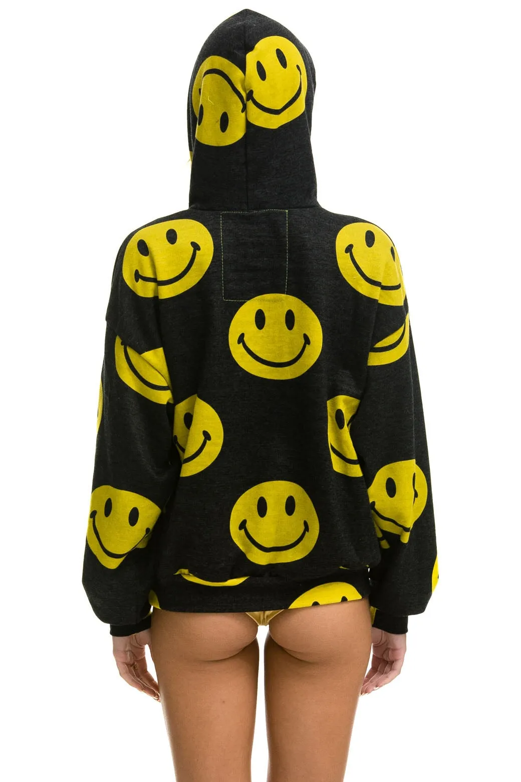 SMILEY REPEAT RELAXED PULLOVER HOODIE - BLACK