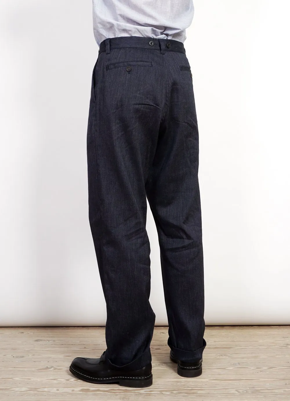 SUNE | Pleated Wide Cut Trousers | Navy Melange