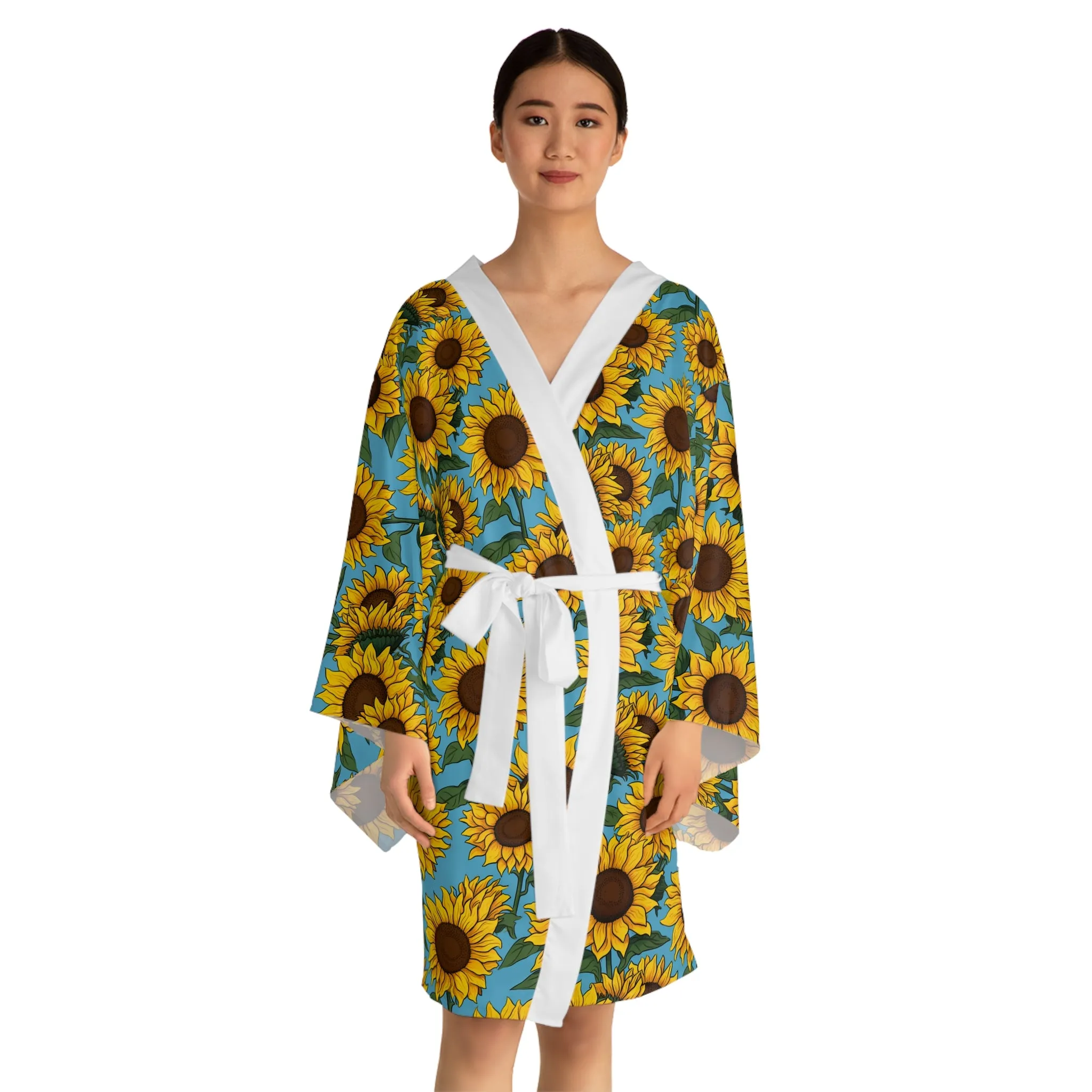 Sunflower Fields Long Sleeve Kimono Robe