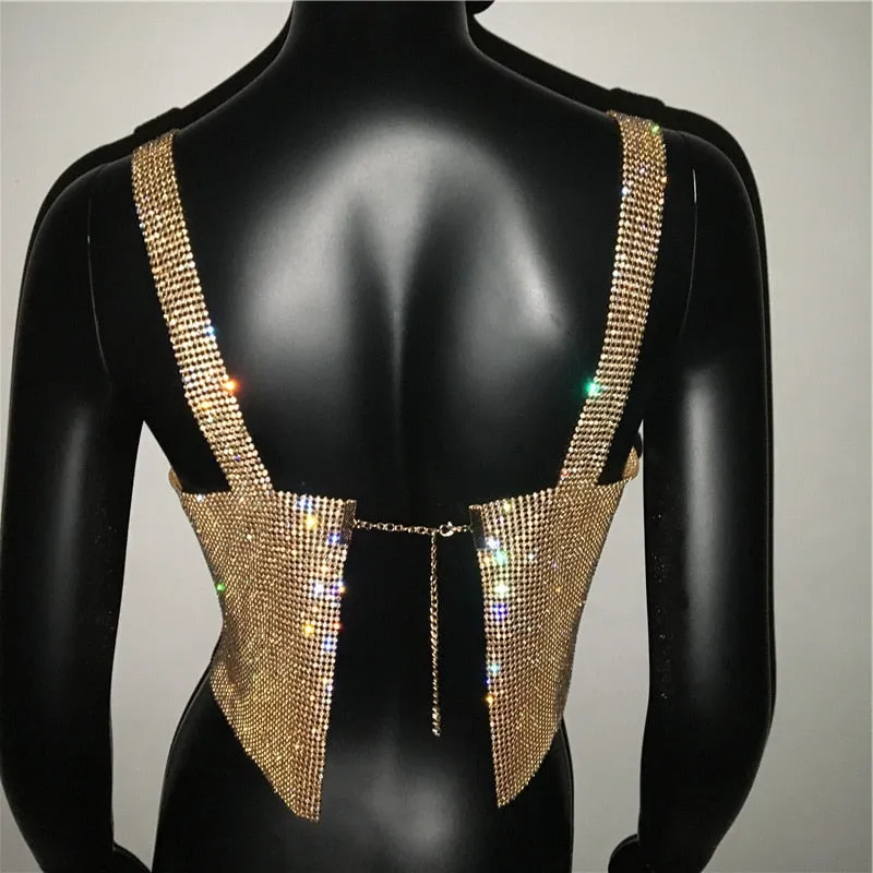 Trendy Rhinestones Backless Cami Crop Top