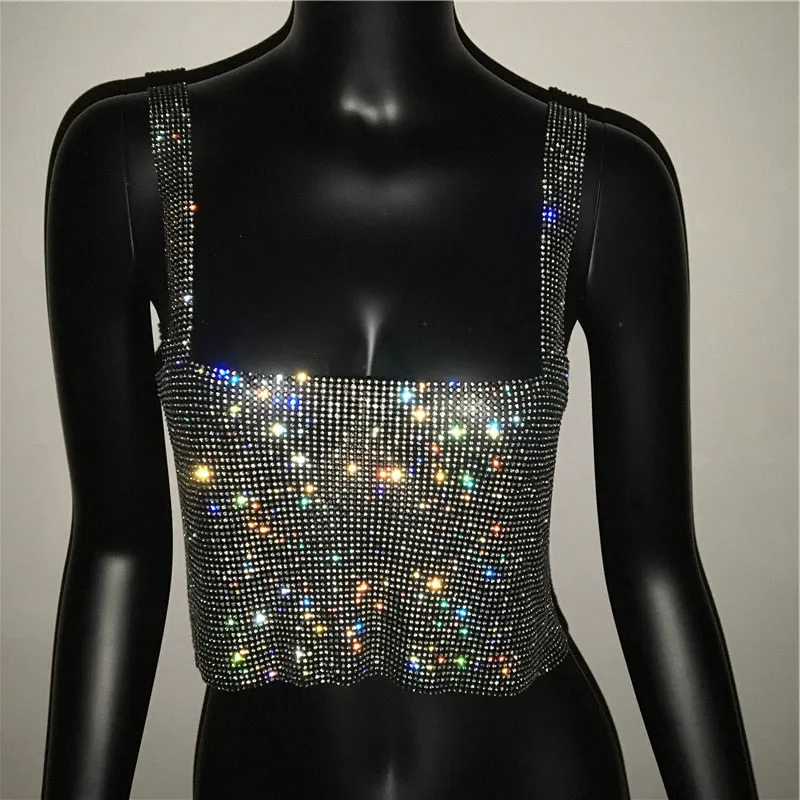 Trendy Rhinestones Backless Cami Crop Top