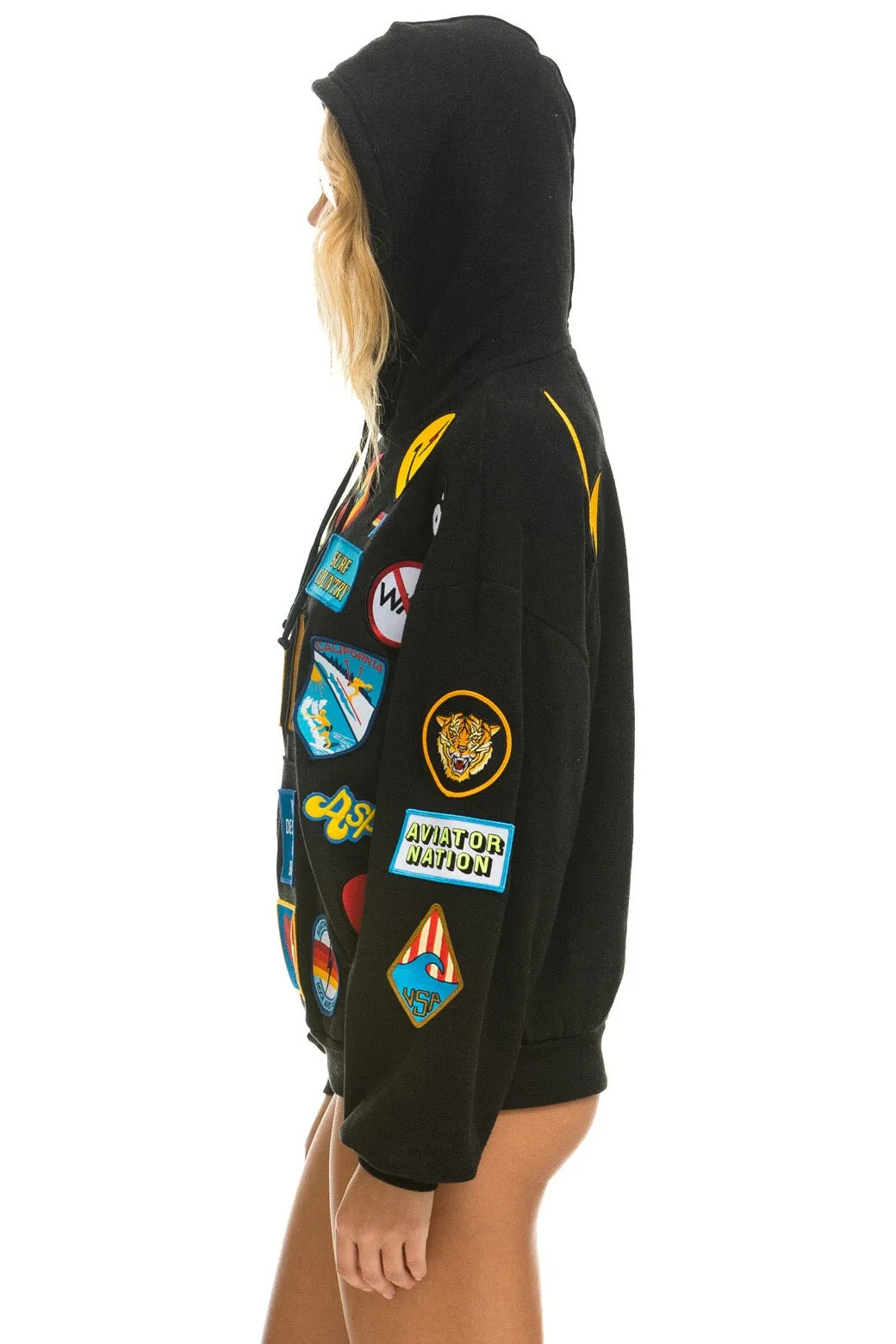 VINTAGE PATCH RELAXED PULLOVER HOODIE- BLACK