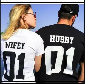 wifey and hubby 01 Couples T-Shirt Couples Honeymoon Romance Love Marriage Tees Couples Gifts Clothing Trendy Tops