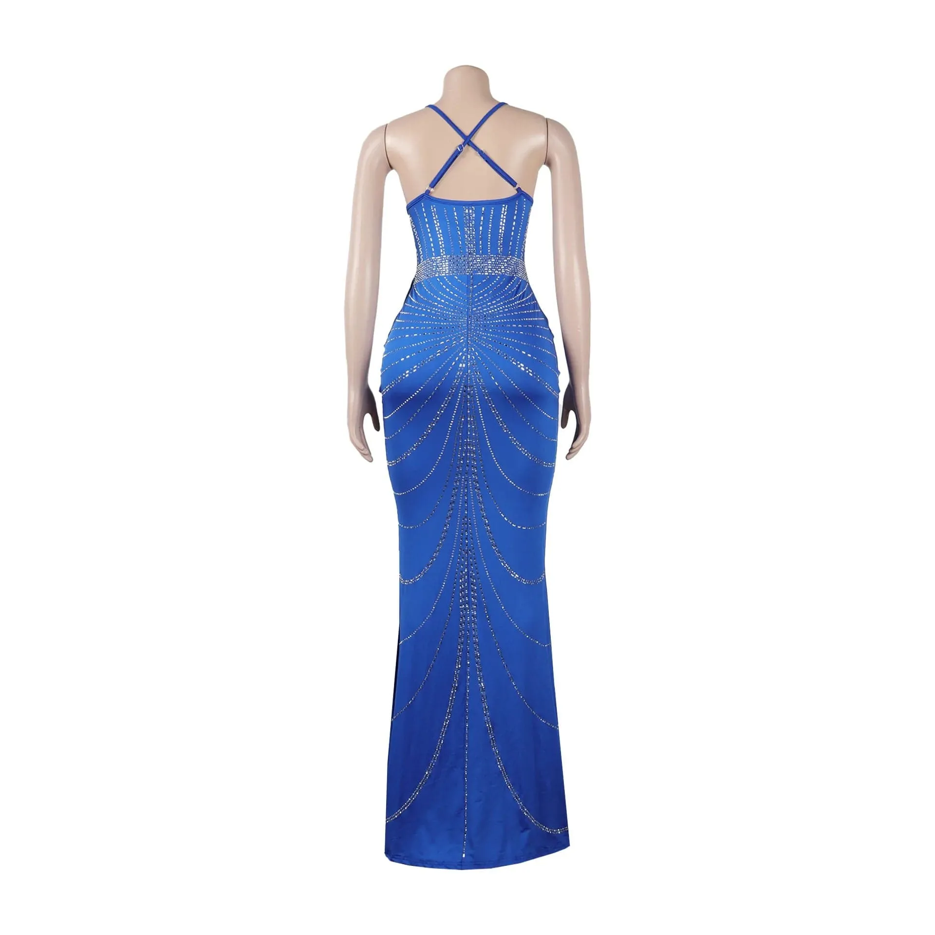 Women's Evening Long Sequin Hot Diamond  Strap Leaky Back Mermaid Formal  Elegant And Luxurious Dress.