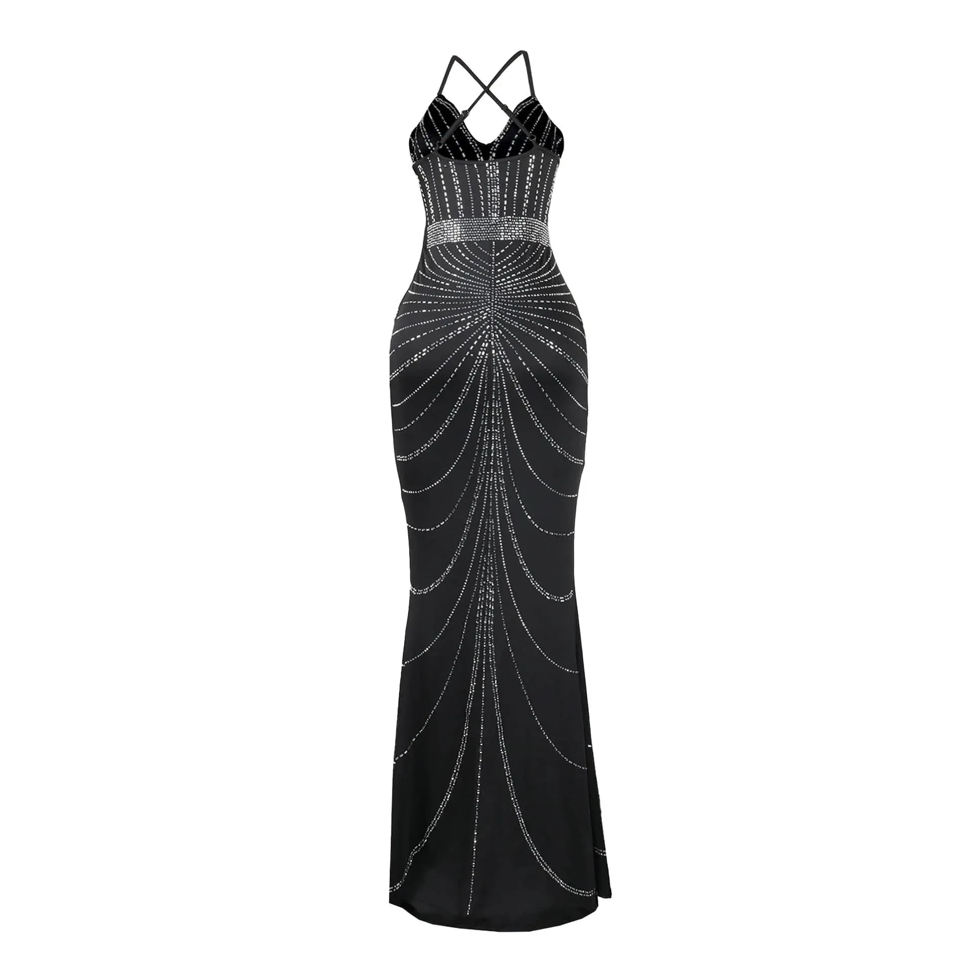 Women's Evening Long Sequin Hot Diamond  Strap Leaky Back Mermaid Formal  Elegant And Luxurious Dress.