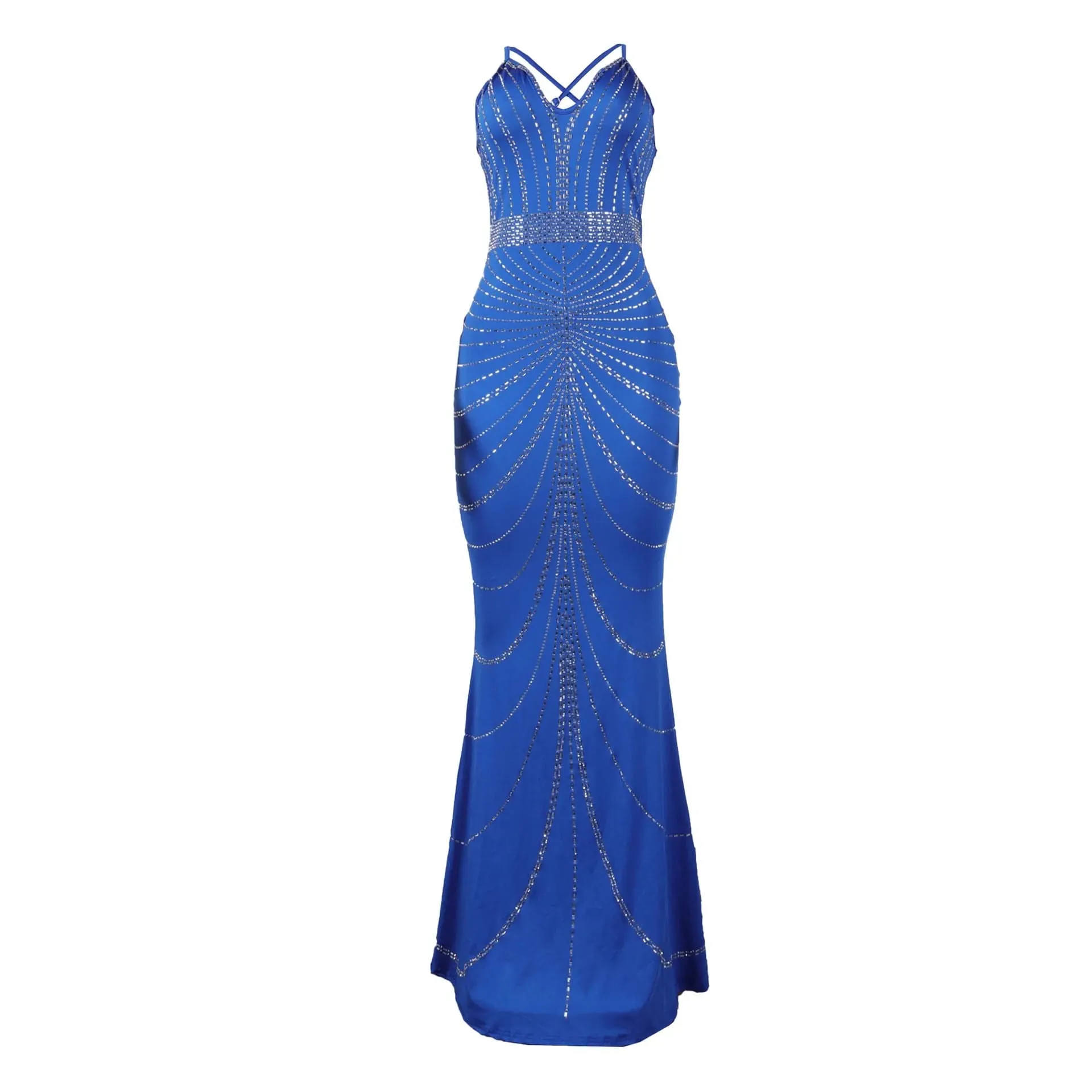 Women's Evening Long Sequin Hot Diamond  Strap Leaky Back Mermaid Formal  Elegant And Luxurious Dress.