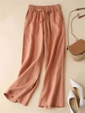 Women's High-rise Solid Color Cozy Relaxed Linen Pants