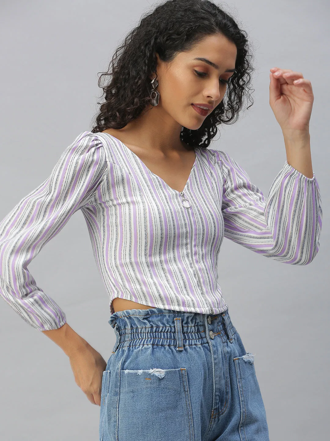 Women's Purple Striped Crop Tops