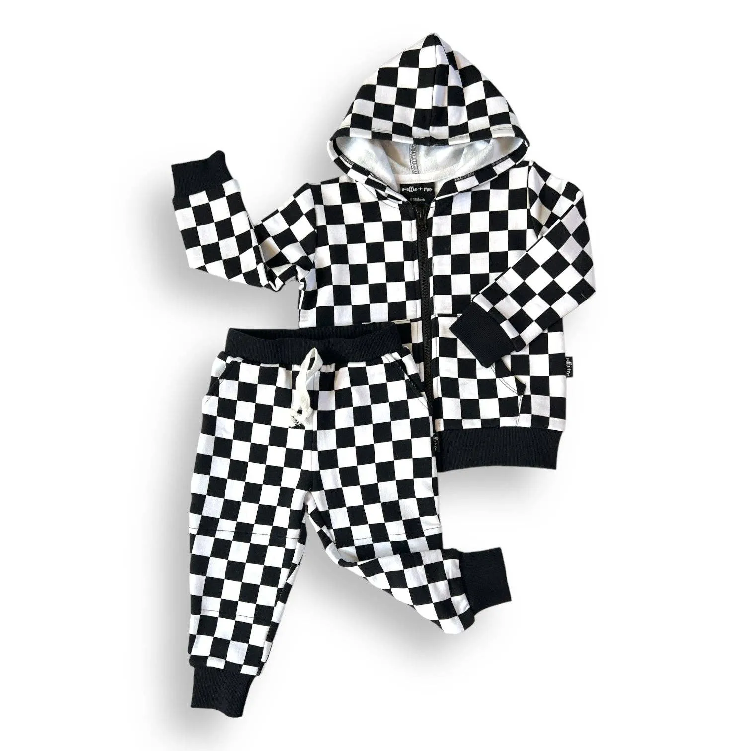 ZIP HOODIE- B W Checker Organic Bamboo French Terry