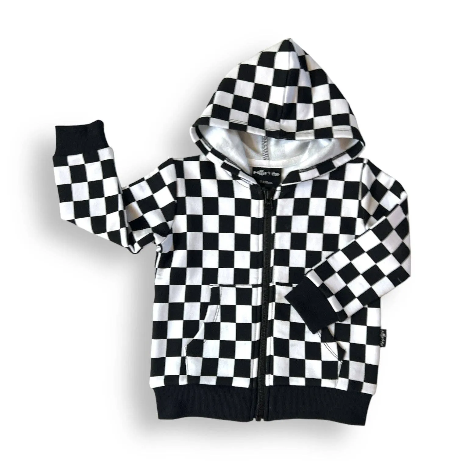 ZIP HOODIE- B W Checker Organic Bamboo French Terry